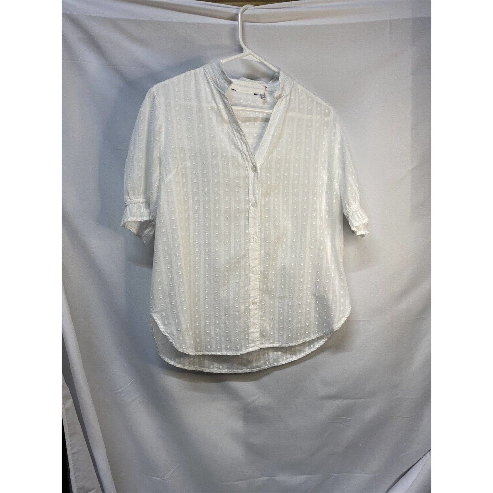 Meadow Rue by Anthropologie Sz 0 White Swiss Dot 100% Cotton Button Down Blouse